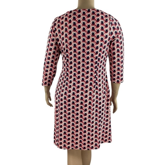 Talbots Geometric Print Side Ruched Sheath Dress Navy Red Pink XL - Picture 5 of 7